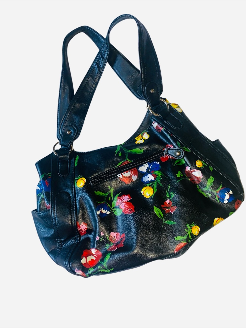 Apt 9 Black with Multi Color Floral Design Faux Leather Purse Handbag NEW